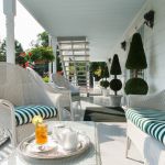 Wicker patio furniture on a deck