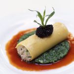 Seafood wrap topped with caviar