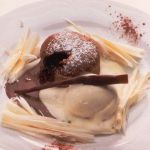 Chocolate pastry with vanilla ice cream