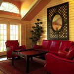 Red leather chairs and couch